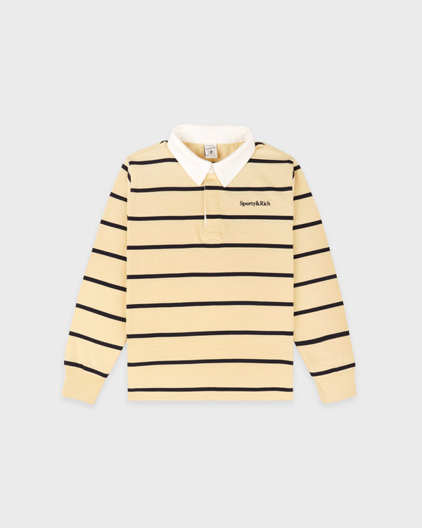 Serif Logo Kids Rugby Polo - Almond/Navy