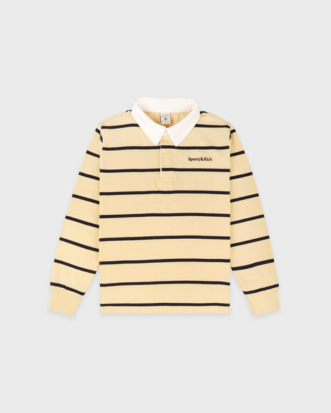 Serif Logo Kids Rugby Polo - Almond/Navy