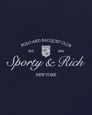 Logo of Polo and Racquet Club Sporty & Rich on a dark blue background