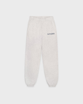 Light gray sweatpants with a brand logo on a white background