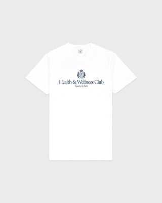 White t-shirt with 'Health & Wellness Club' text and logo on a white background
