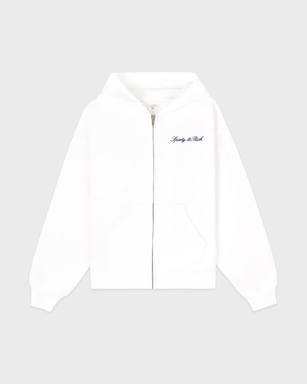 Signature Logo Embroidered Zip Hoodie - White/Light Navy