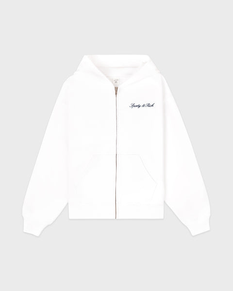 Signature Logo Embroidered Zip Hoodie - White/Light Navy