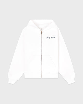 Signature Logo Embroidered Zip Hoodie - White/Light Navy