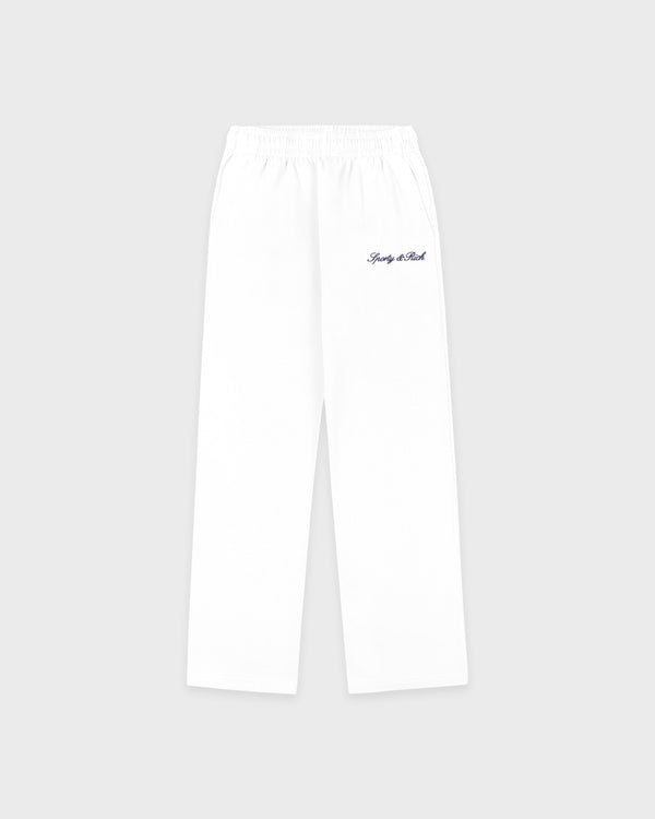 Signature Logo Embroidered Wide Sweatpant - White/Light Navy