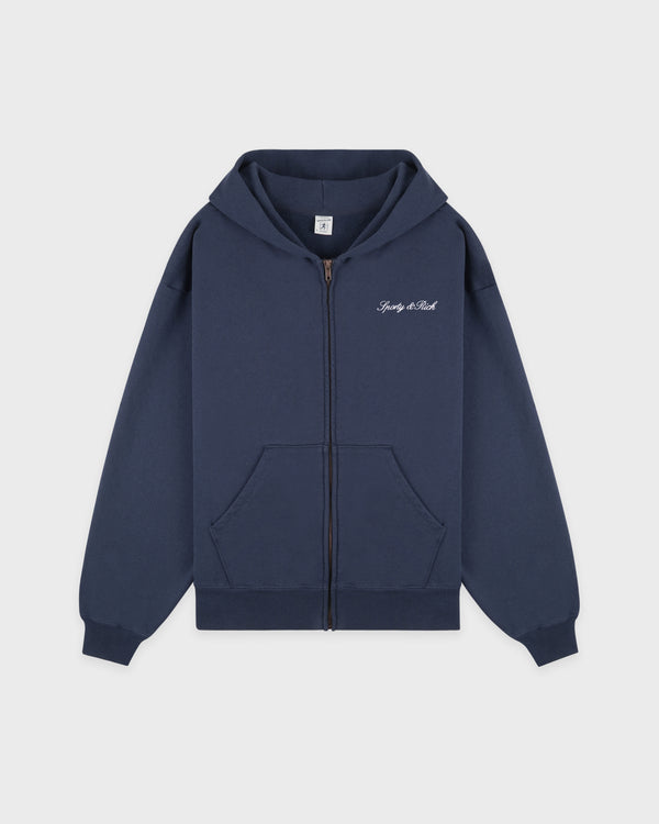 Signature Logo Embroidered Zip Hoodie - Light Navy/White