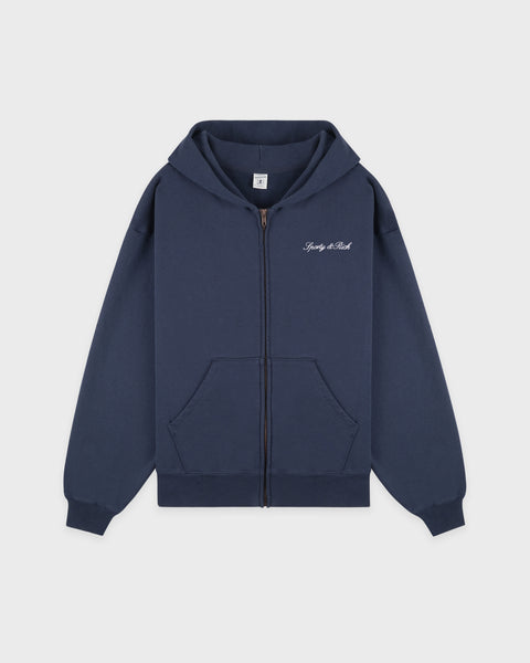Signature Logo Embroidered Zip Hoodie - Light Navy/White