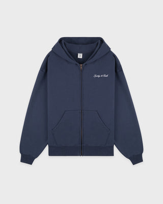 Signature Logo Embroidered Zip Hoodie - Light Navy/White