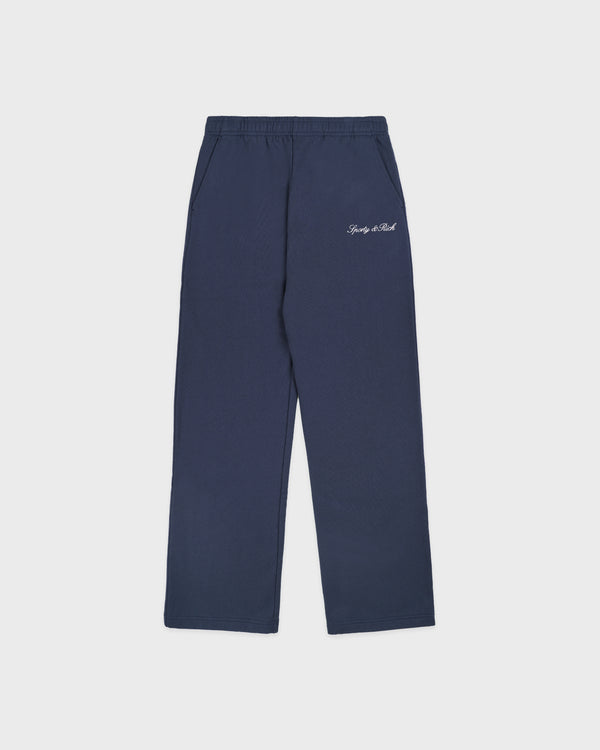 Signature Logo Embroidered Wide Sweatpant - Light Navy/White