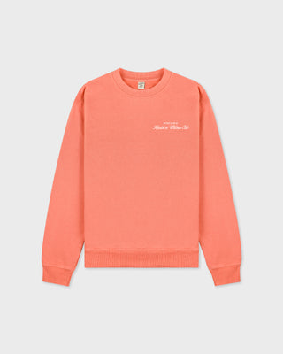 Coral sweatshirt with text on a light gray background
