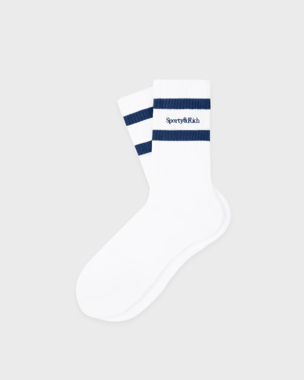 Serif Logo Socks - White/Light Navy