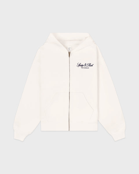 Vendome LA Embroidered Zip Hoodie - Ecru/Navy