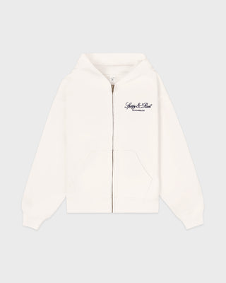 Vendome LA Embroidered Zip Hoodie - Ecru/Navy