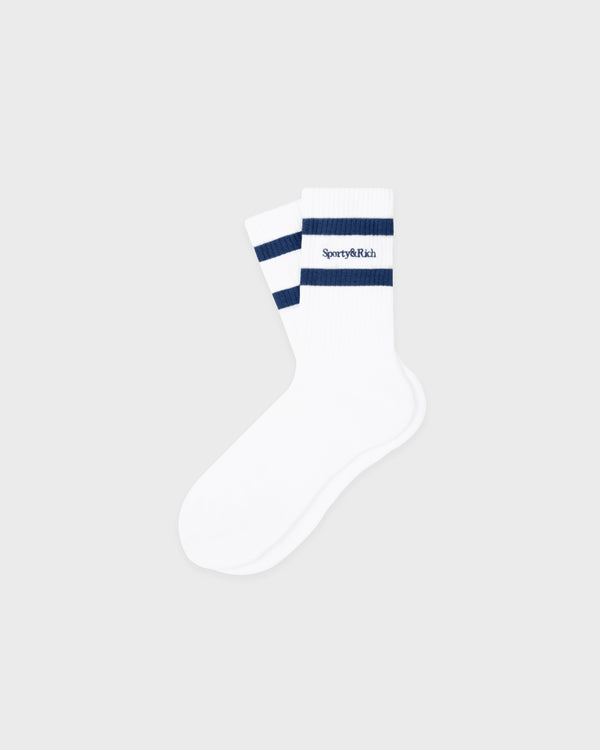 Serif Logo Kids Sock - White/Light Navy