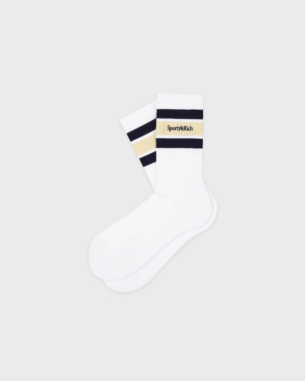 Serif Logo Kids Sock - White/Navy/Almond