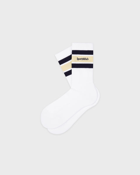 Serif Logo Kids Sock - White/Navy/Almond