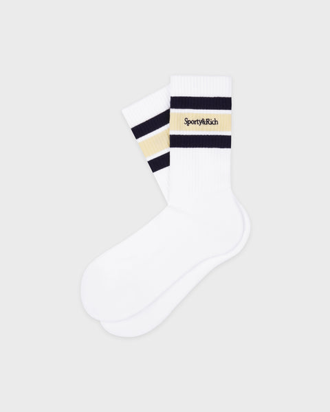Serif Logo Socks - White/Navy/Almond