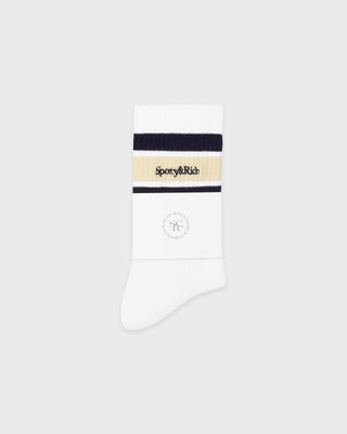 Serif Logo Kids Sock - White/Navy/Almond