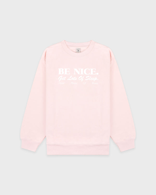 Be Nice Crewneck - Clear Pink/White