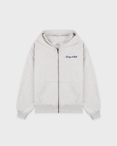 Signature Logo Embroidered Zip Hoodie - Heather Gray/Light Navy