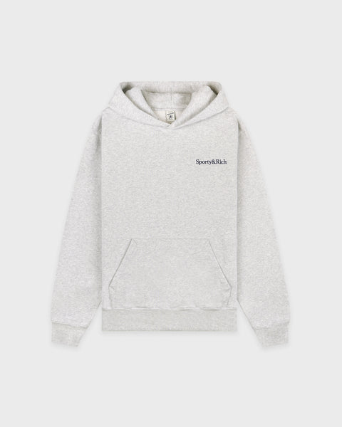Serif Logo Embroidered Hoodie - Heather Gray/Navy
