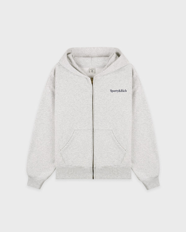 Serif Logo Embroidered Zip Hoodie - Heather Gray/Navy