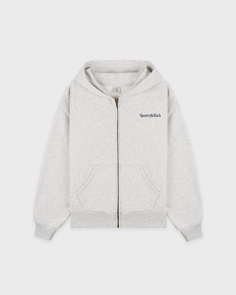 Serif Logo Embroidered Zip Hoodie - Heather Gray/Navy – Sporty & Rich