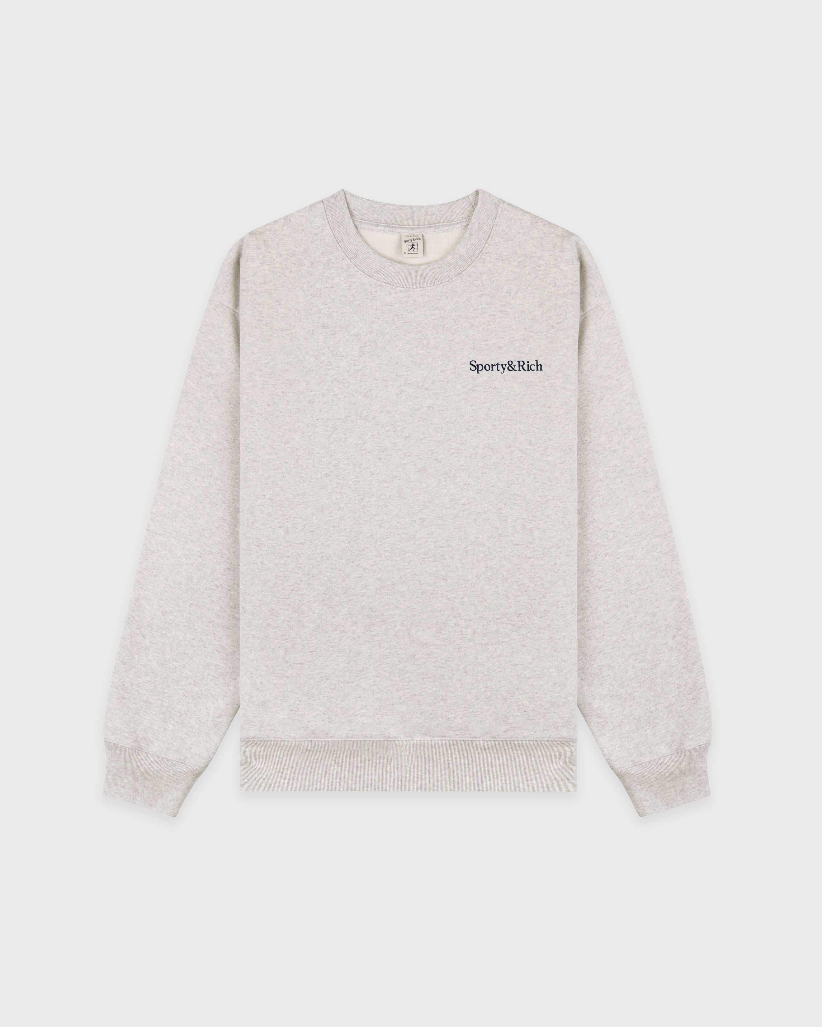 Serif Logo Embroidered Crewneck - Heather Gray/Navy – Sporty & Rich