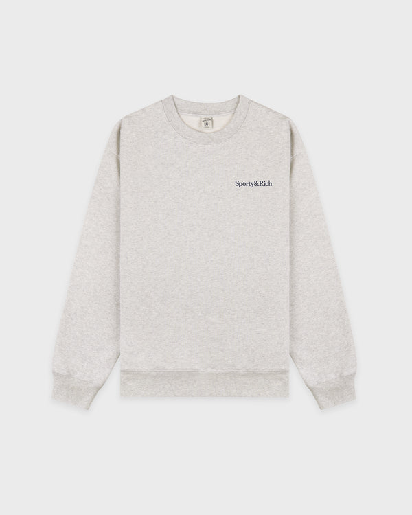 Serif Logo Embroidered Crewneck - Heather Gray/Navy