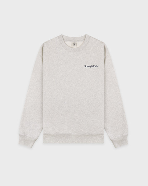 Serif Logo Embroidered Crewneck - Heather Gray/Navy