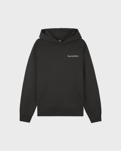 Serif Logo Embroidered Hoodie - Faded Black/White