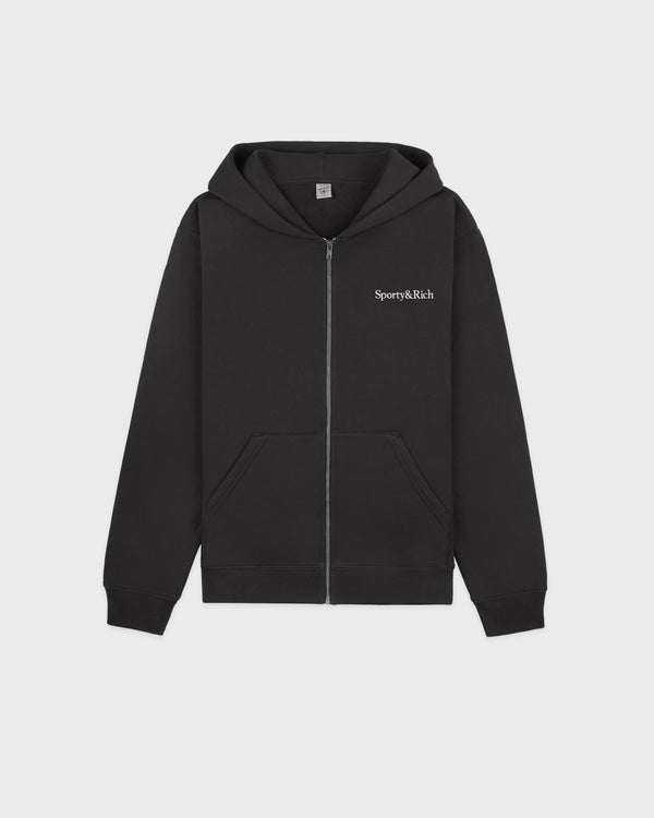 Serif Logo Embroidered Zip Hoodie - Faded Black/White