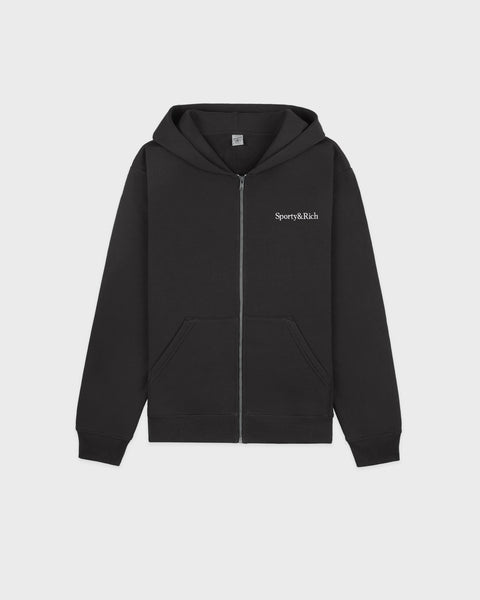 Serif Logo Embroidered Zip Hoodie - Faded Black/White – Sporty & Rich