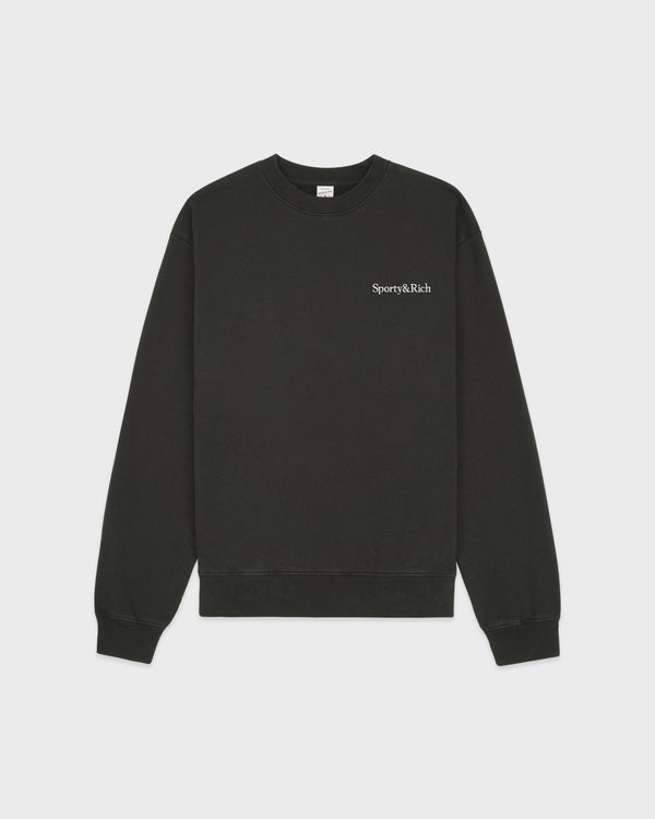 Serif Logo Embroidered Crewneck - Faded Black/White