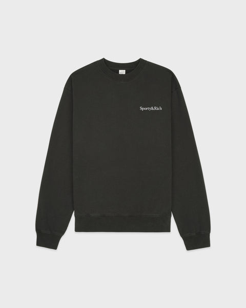 Serif Logo Embroidered Crewneck - Faded Black/White