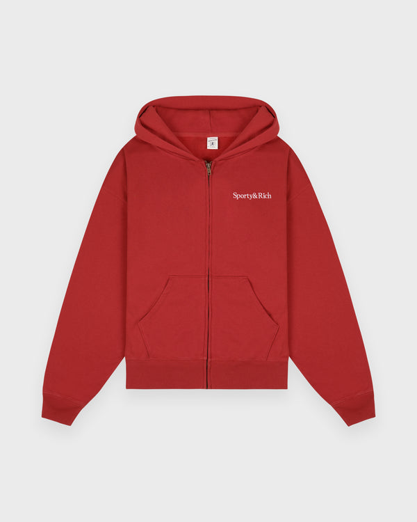 Serif Logo Embroidered Zip Hoodie - Faded Merlot/White