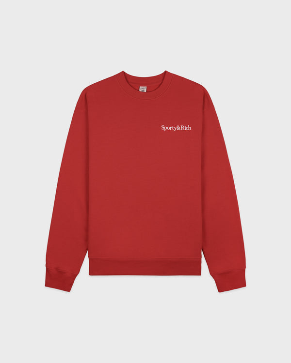 Serif Logo Embroidered Crewneck - Faded Merlot/White