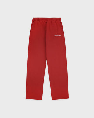 Red pants with a brand logo on a white background