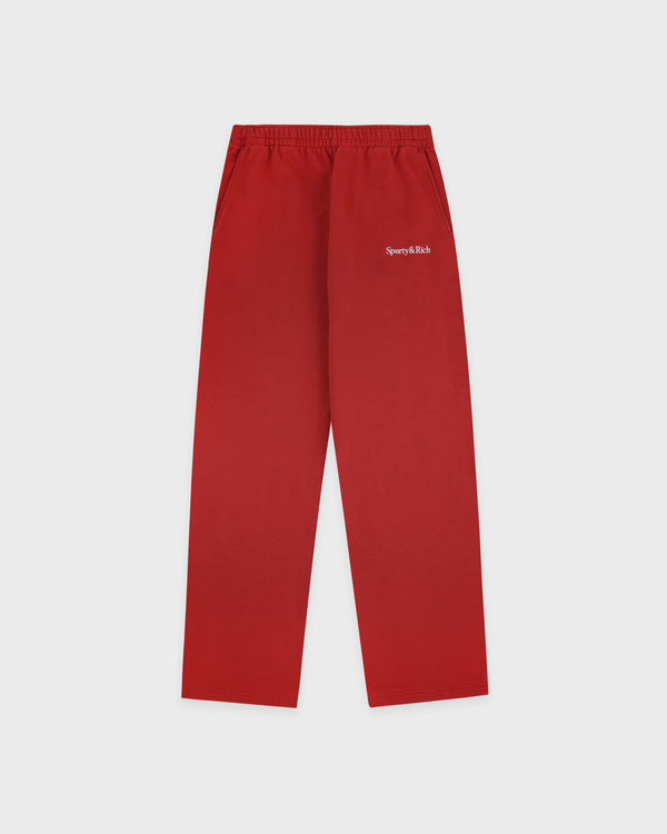 Serif Logo Embroidered Wide Sweatpant - Faded Merlot/White