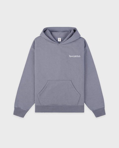 Serif Logo Embroidered Hoodie - Faded Indigo