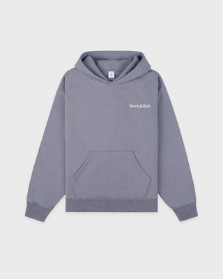 Serif Logo Embroidered Zip Hoodie - Faded Indigo/White