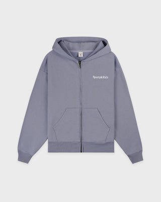 Serif Logo Embroidered Zip Hoodie - Faded Indigo/White