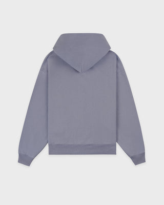 Serif Logo Embroidered Zip Hoodie - Faded Indigo/White