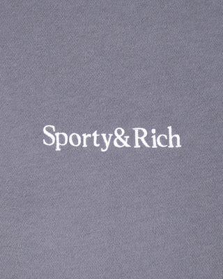 Serif Logo Embroidered Zip Hoodie - Faded Indigo/White