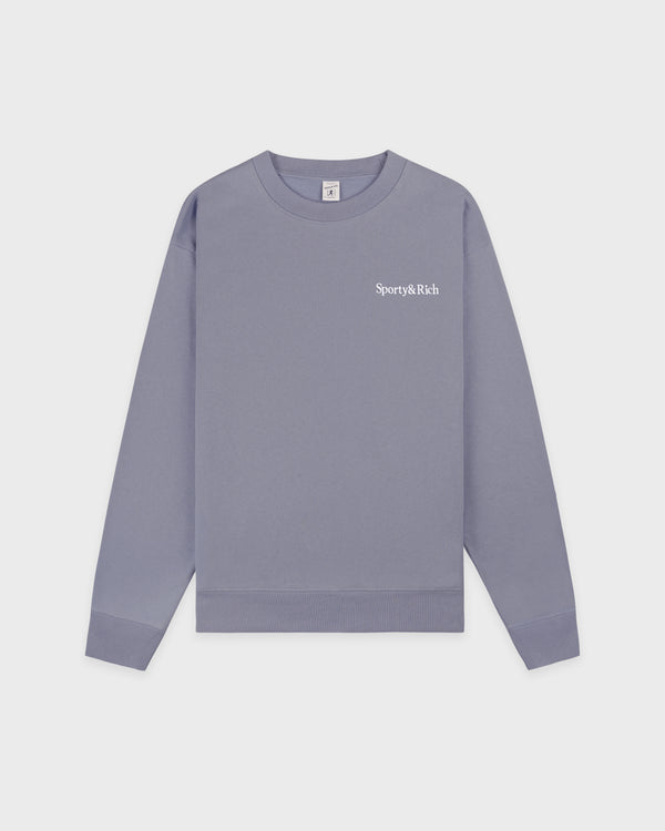 Serif Logo Embroidered Crewneck - Faded Indigo/White