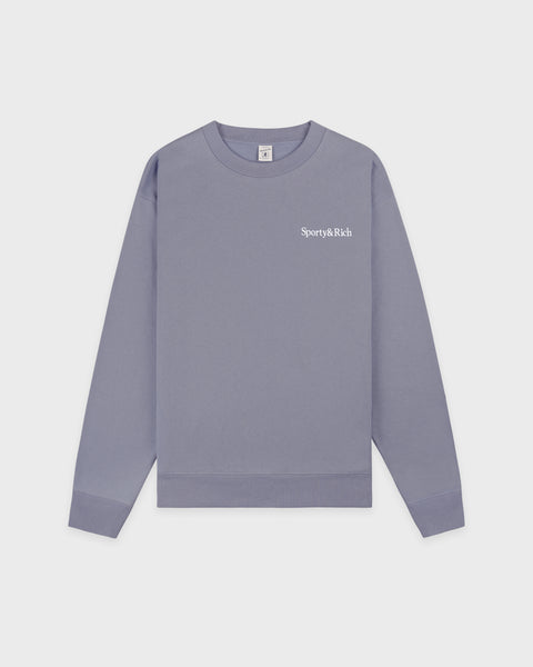 Serif Logo Embroidered Crewneck - Faded Indigo/White