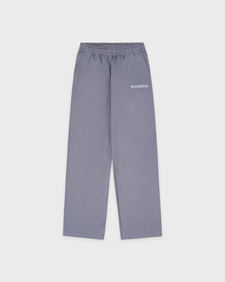 Gray pants with a brand logo on a white background