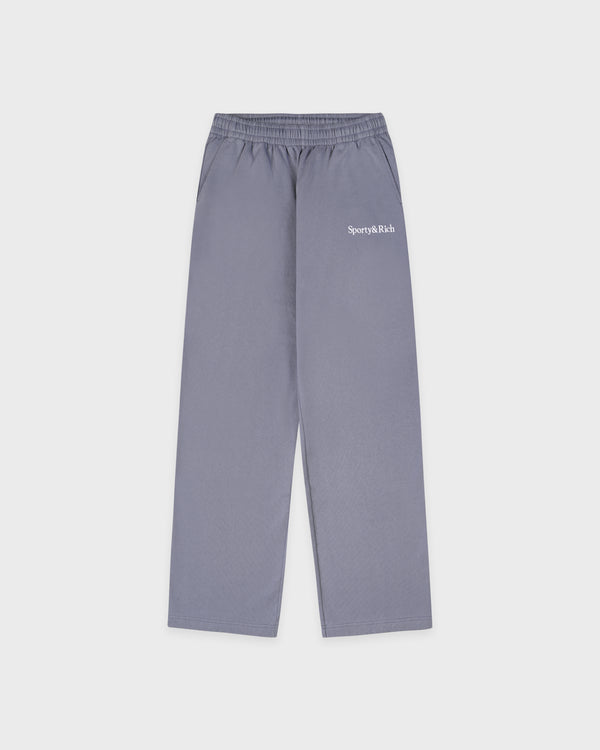 Serif Logo Embroidered Wide Sweatpant - Faded Indigo/White