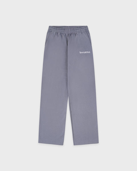 Serif Logo Embroidered Wide Sweatpant - Faded Indigo/White