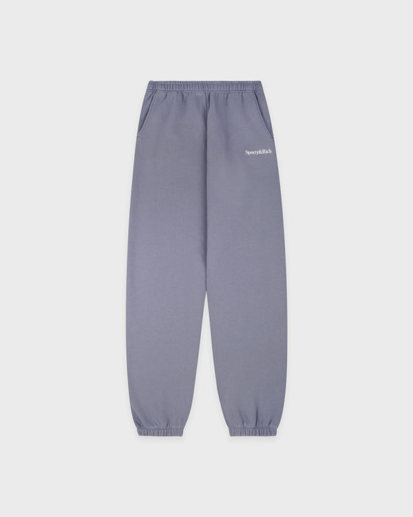 Serif Logo Embroidered Sweatpant - Faded Indigo/White